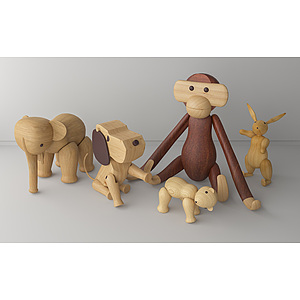 儿童实木动物玩具木偶3d模型