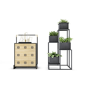 现代盆栽植物装饰柜3d模型