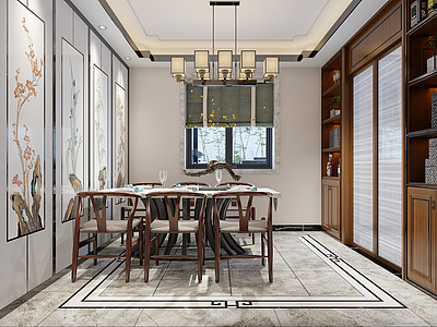 新中式别墅挑空复式客餐厅模型3d模型