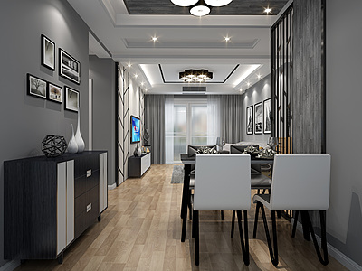 黑白灰客餐厅模型3d模型