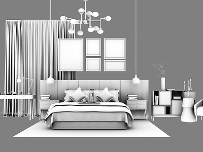 现代男孩房卧室模型3d模型