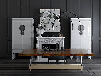 新中式边柜茶桌椅装饰柜模型3d模型