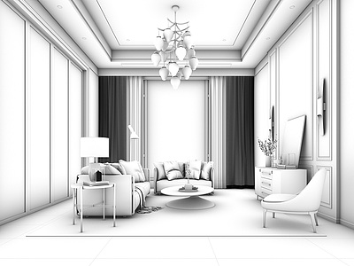 欧式简约别墅客厅模型3d模型