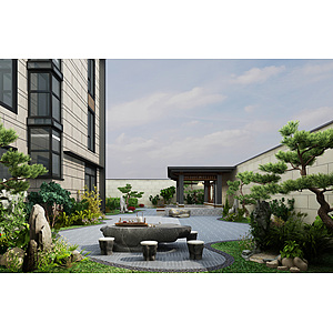 现代别墅庭院花园3d模型