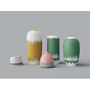 彩绘陶瓷花瓶陶罐3d模型