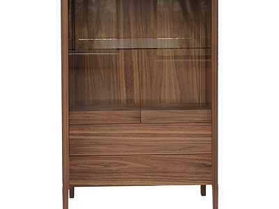 3d新中式实木玻璃储物柜模型