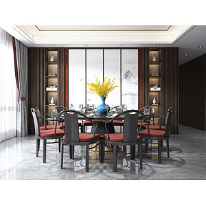 新中式餐厅桌椅3d模型
