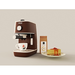 咖啡机早餐蛋糕3d模型