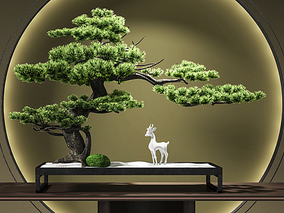 3d新中式松树盆栽模型
