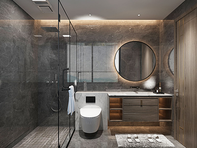 3d简约卫生间镜子浴室柜模型
