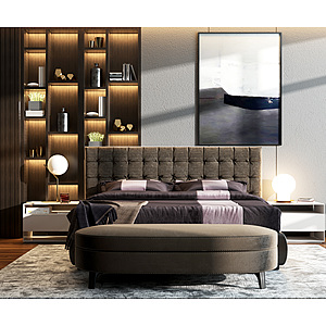 现代卧室装饰柜组合双人床3d模型