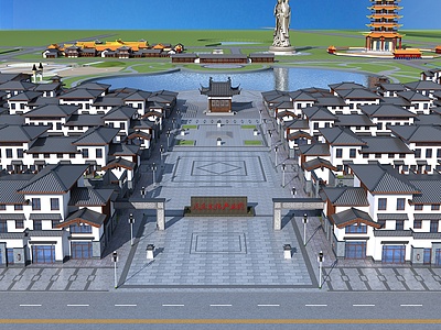 3d中式产业园鸟瞰规划模型