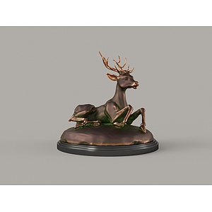 污渍古铜动物雕像鹿摆件3d模型
