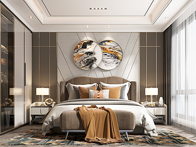现代轻奢卧室双人床床头柜模型3d模型