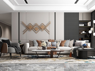 现代客厅沙发组合茶几模型3d模型