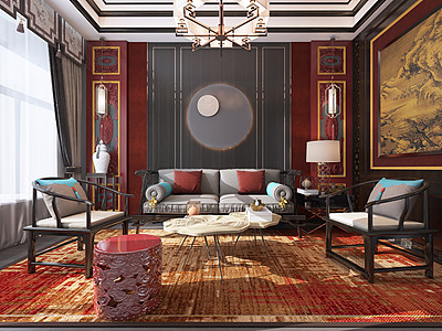 3d中式客厅沙发模型