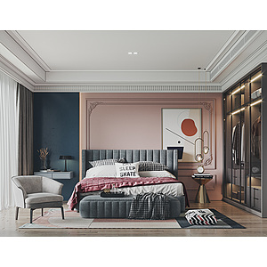 现代美式卧室床床尾凳3d模型