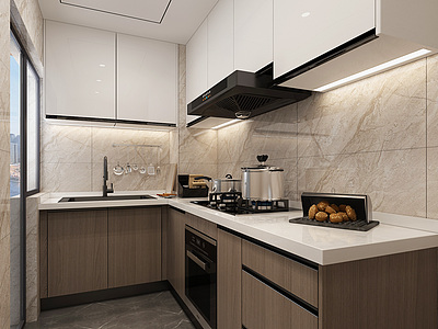 3d现代厨房橱柜厨具模型