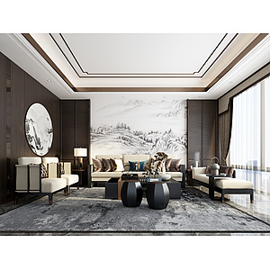 新中式客厅沙发组合茶几3d模型