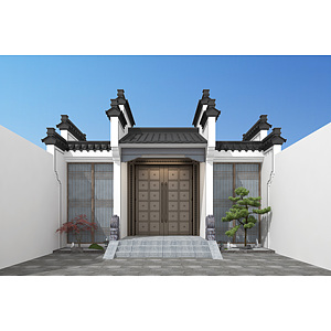 新中式入口大门3d模型