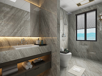 3d新中式卫生间镜子浴室柜模型
