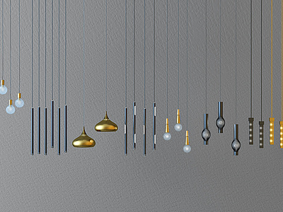 3d金属灯泡小吊灯组合模型