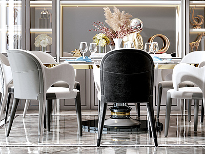 3d现代餐厅餐椅餐桌模型