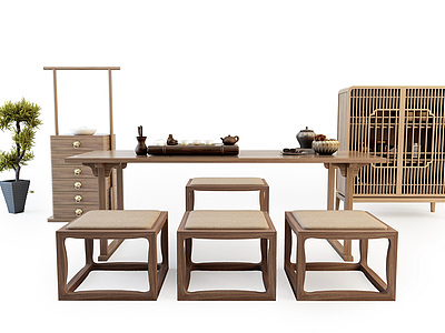 3d中式茶桌椅组合模型