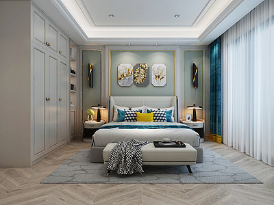 欧式卧室床床头柜模型3d模型