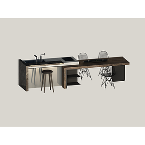 厨房橱柜岛台吧椅3d模型