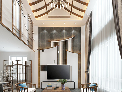 3d新中式别墅客厅吊灯模型