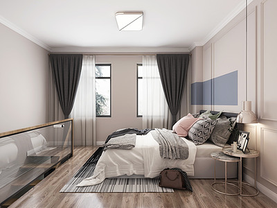 3d北欧复式公寓卧室模型