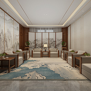 新中式会客厅3d模型