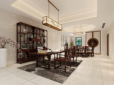 新中式餐厅兼品茶区模型3d模型