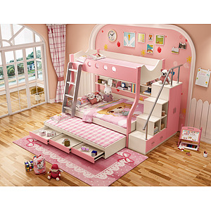 美式卧室儿童上下床3d模型