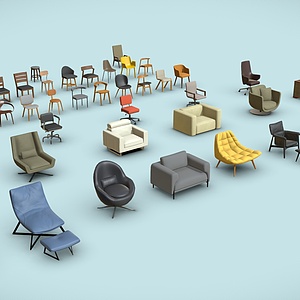 现代单人椅沙发组合3d模型