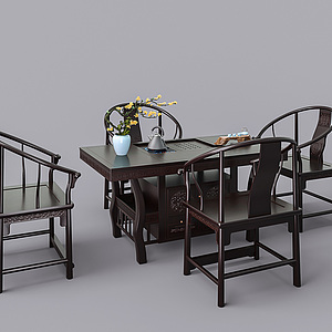 中式红木茶桌椅组合3d模型