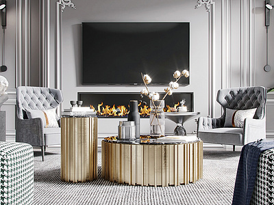 美式轻奢客厅沙发组合模型3d模型