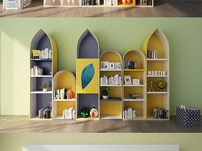 3d现代书柜儿童书柜模型