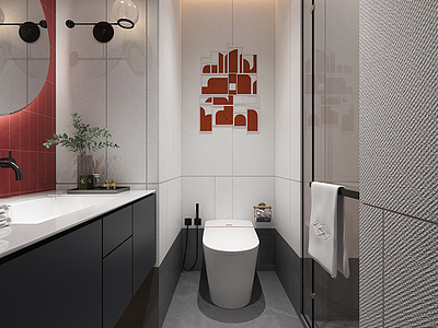 3d卫生间浴室壁灯镜子模型