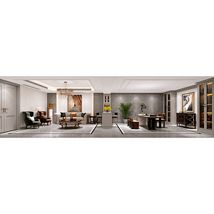 美式家居客厅3d模型