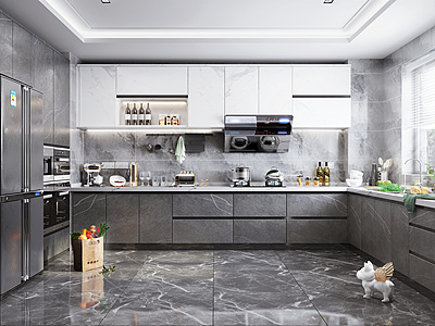 3d厨房橱柜厨房电器装饰品模型