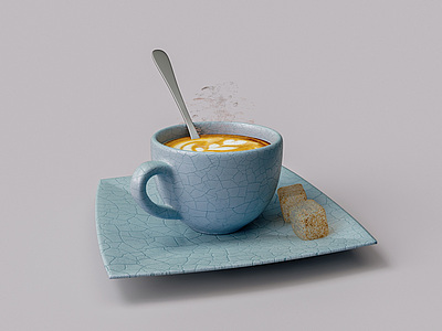 陶瓷蓝色冰裂纹咖啡杯模型