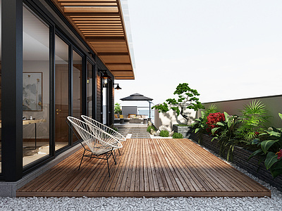 3d现代露台花园模型