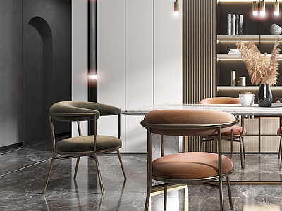 3d现代风格餐厅餐桌餐椅模型