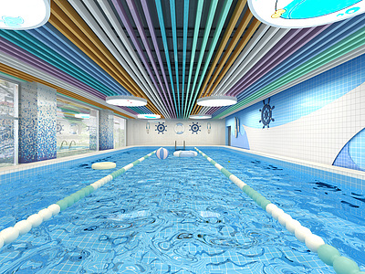 3d现代亲子游泳馆模型