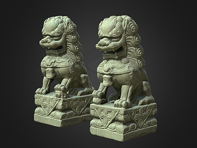 3d中式雕塑小品石狮子雕塑模型