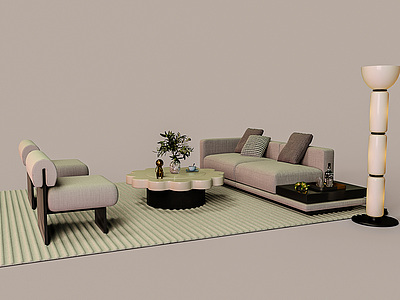 布艺沙发茶几组合模型