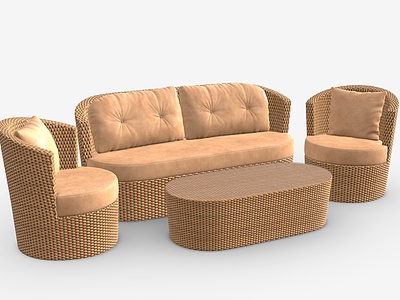 3d现代藤编沙发组合模型