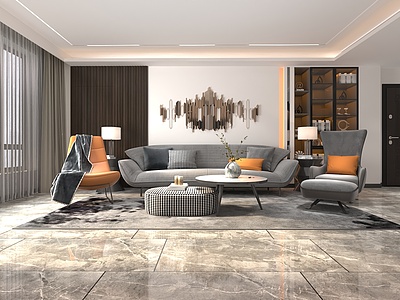 客厅沙发组合电视背景3d模型